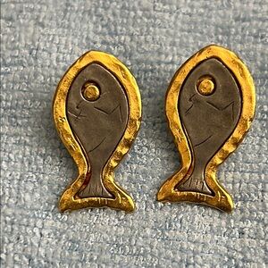 Gold and Gray Fish-Shaped Earrings with Symmetrical Design